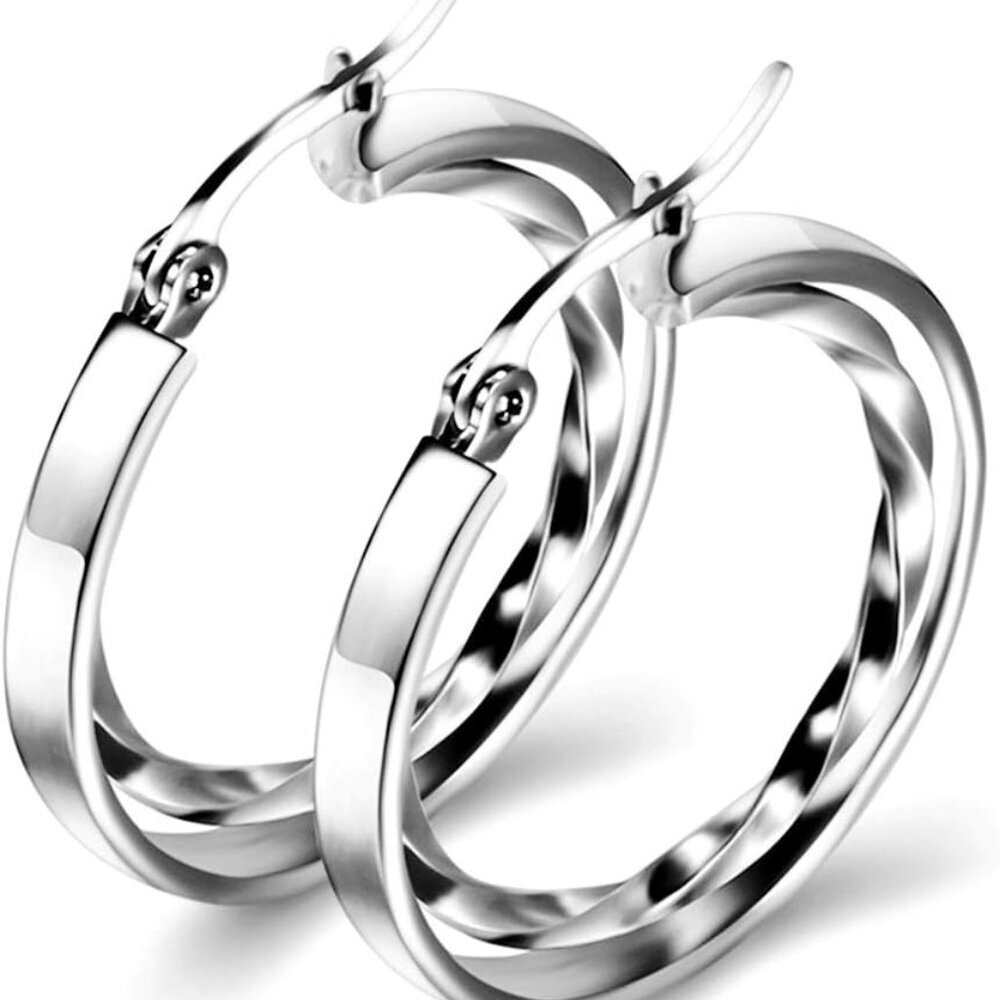 Hypoallergenic Stainless Steel Twisted Circle Hoop Earrings for Sensitive Ears